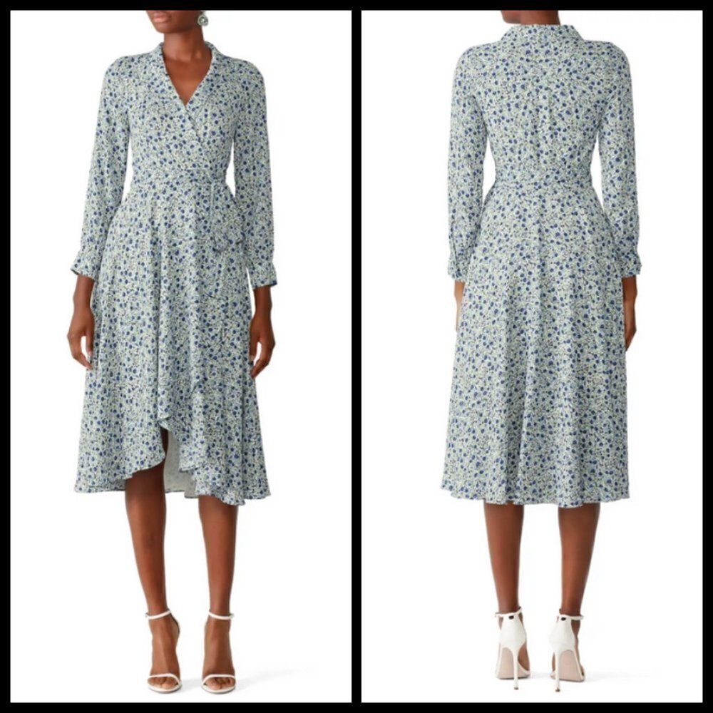 💕FAME AND PARTNERS💕 The Winslet Dress ~ Blue Floral Print US 2 Wrap Dress